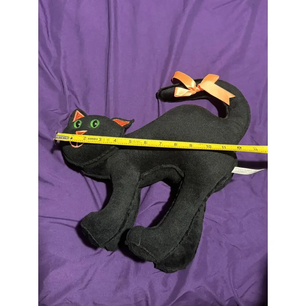 Vintage Halloween Black & Orange Cat Stuffed Animal Plush Holiday Decor